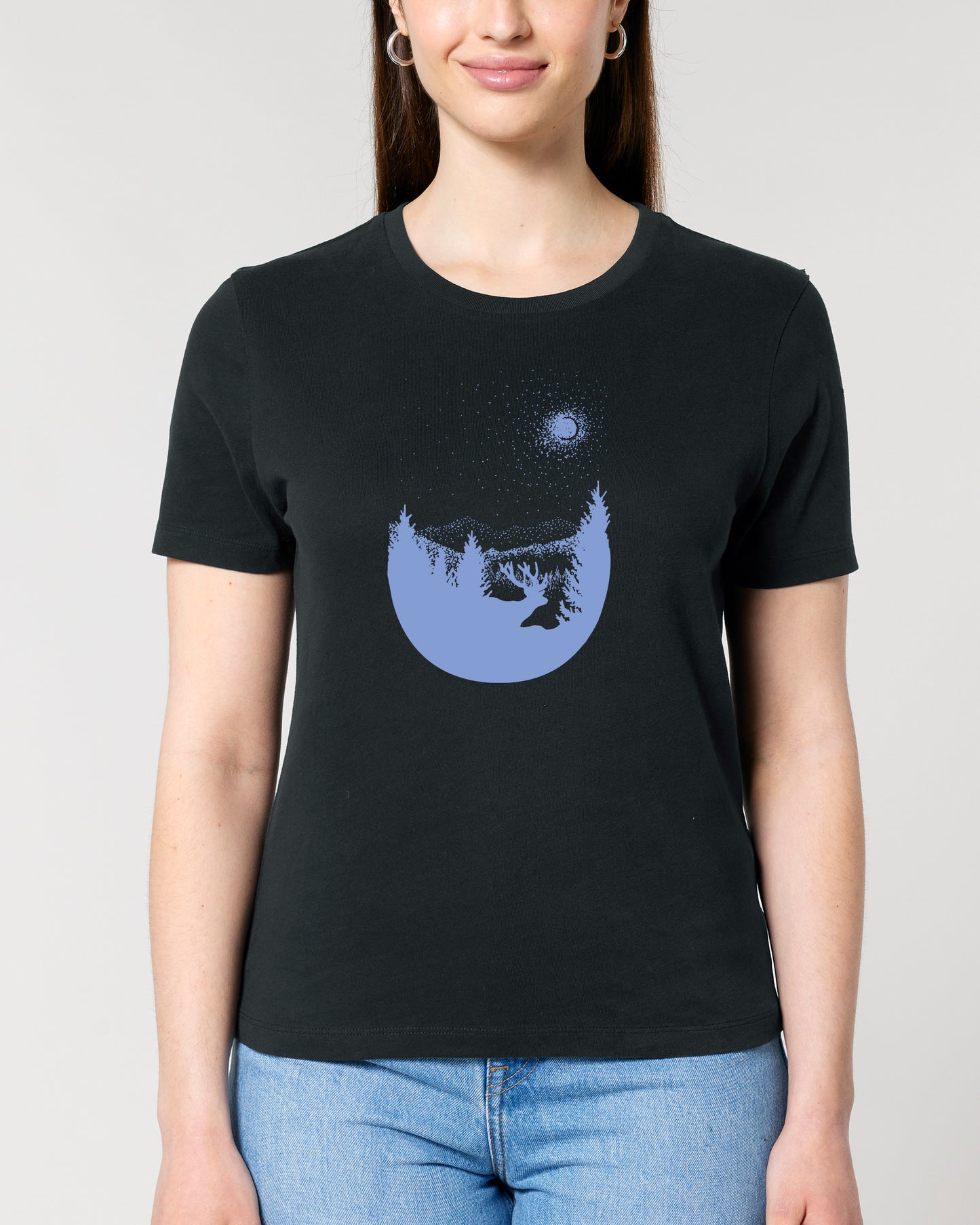 T-Shirt mit Hirsch in der Nacht für Damen